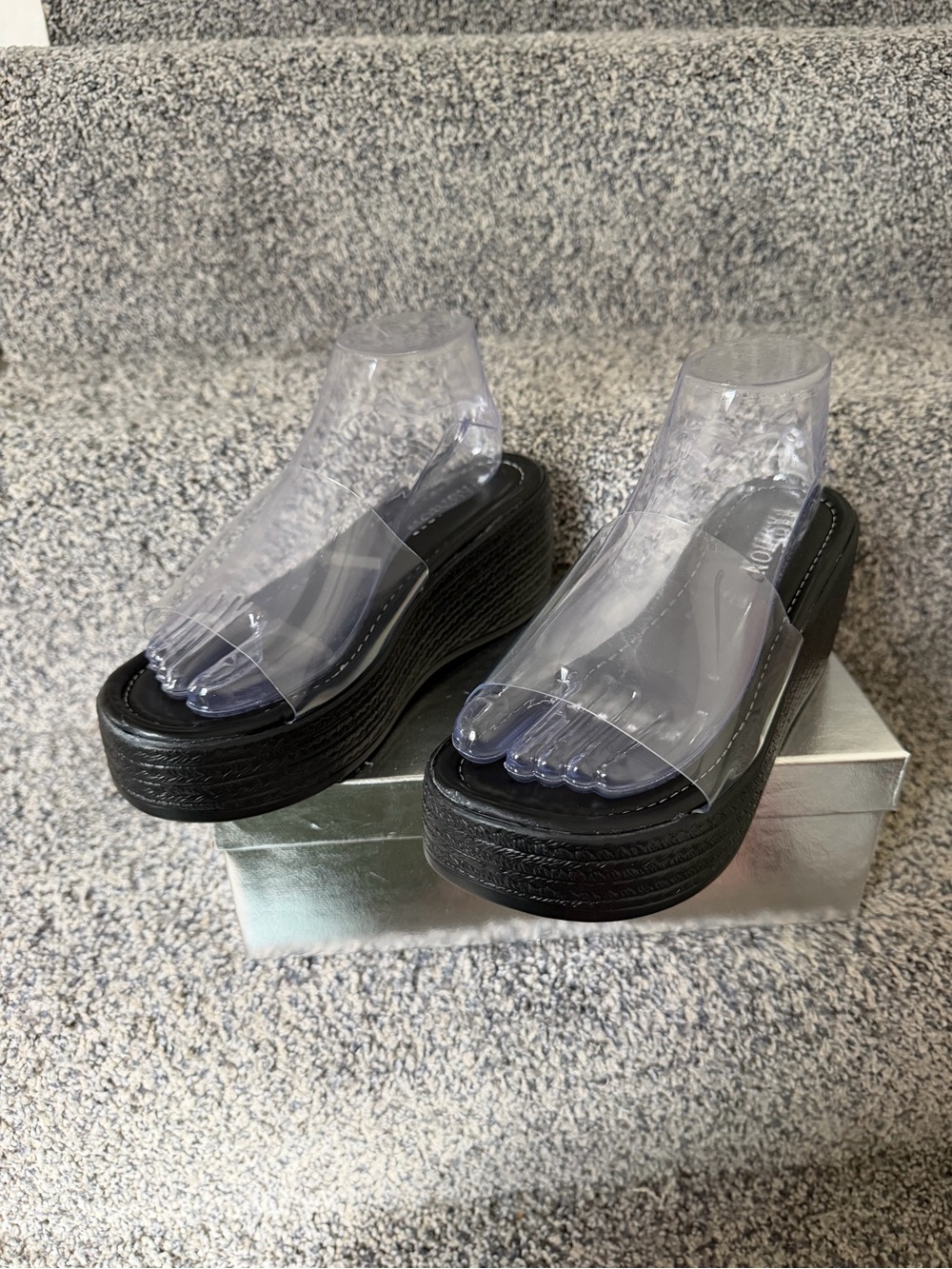 CSLIEHSH Clear Soft PVC Platform Slide Sandals Open Toe Thick Wedge Sole